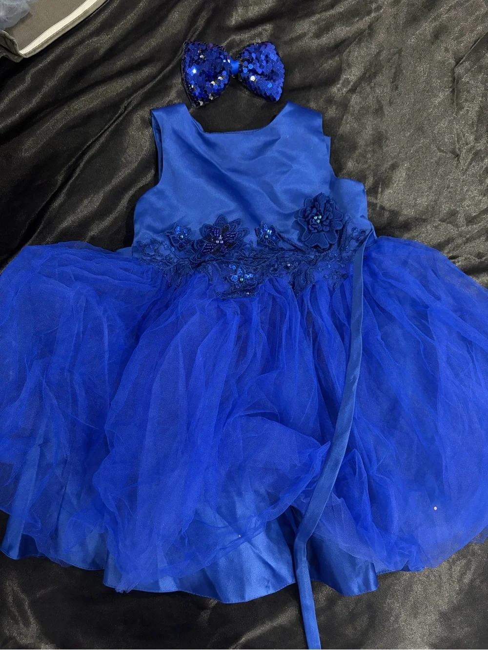 Royal Blue Tulle Flower Girl Dress with Sequin Bow